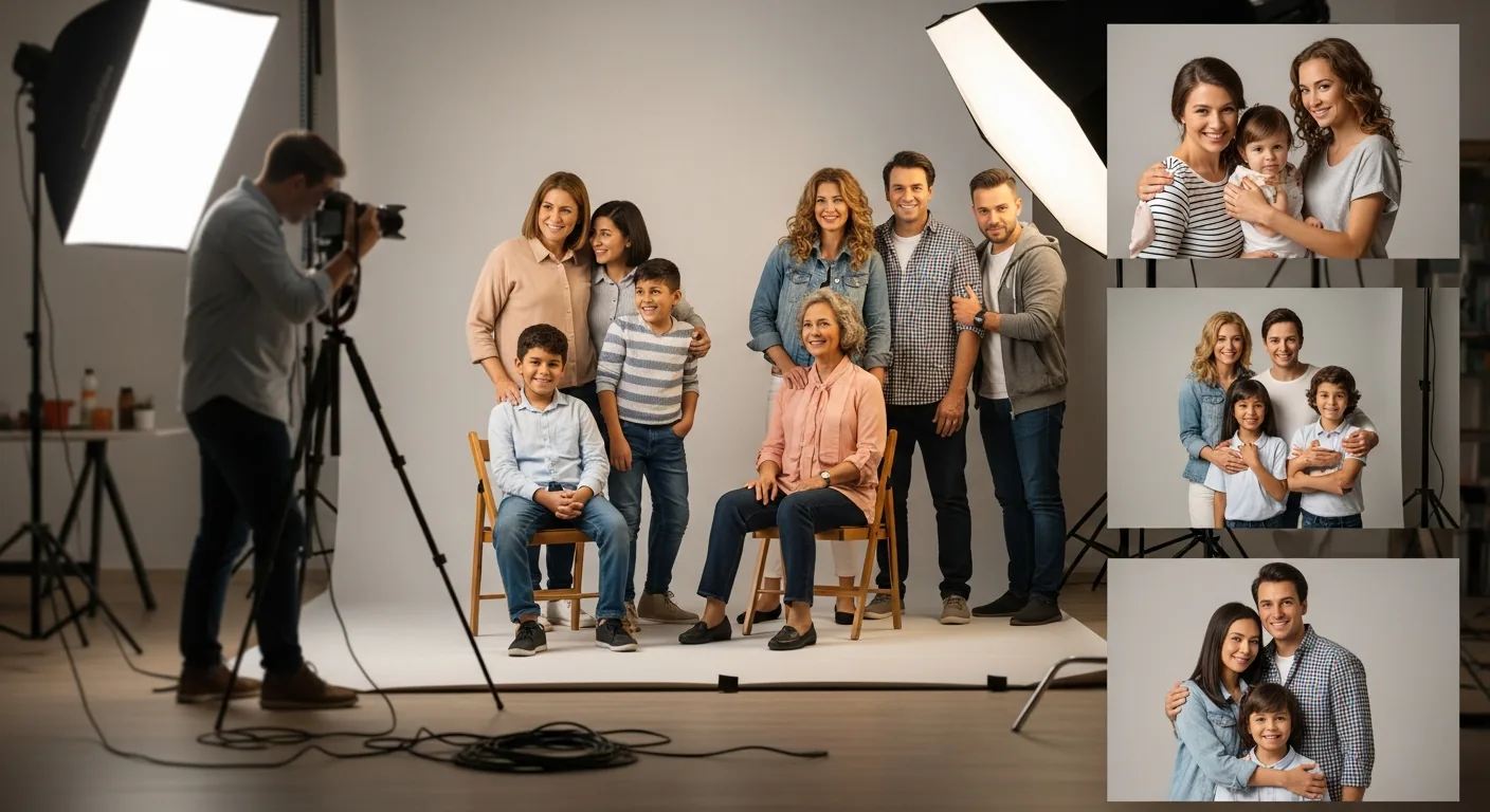 Familien und Einzelpersonen bei einem Fotoshooting im Fotostudio